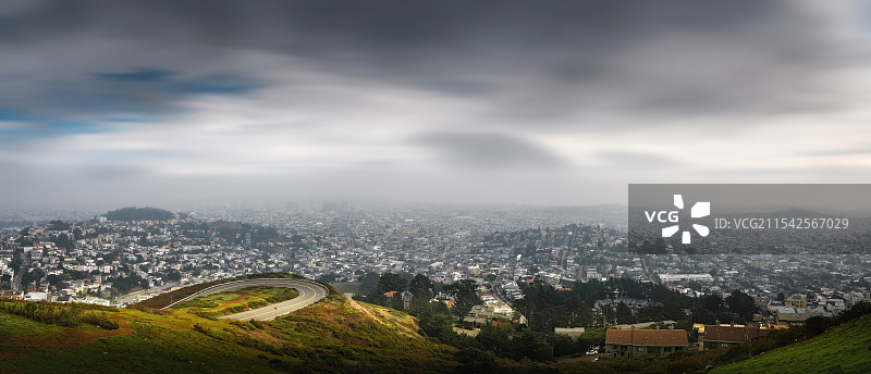 从双子峰俯瞰旧金山Aerial view of San Francisco图片素材
