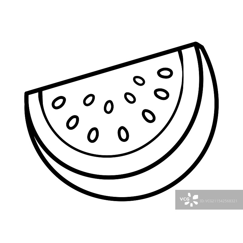切开的西瓜卡通图，线条绘制，背景透明图片素材