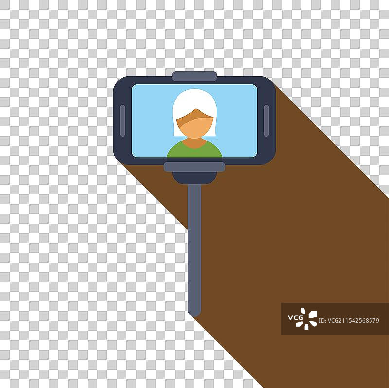 女子用自拍杆拍摄平面手机自拍图片素材