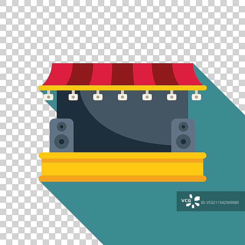 户外舞台上有遮阳篷和扬声器，正在等待使用。图片素材