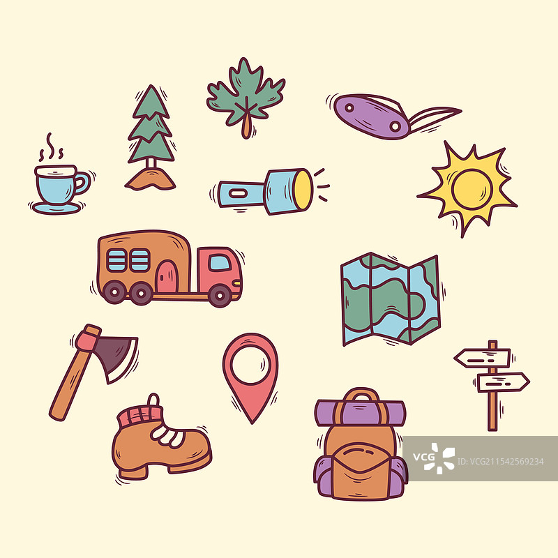 露营涂鸦图标集图片素材