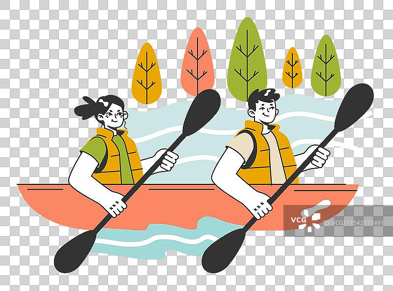 人们在皮划艇或独木舟中用桨划水图片素材