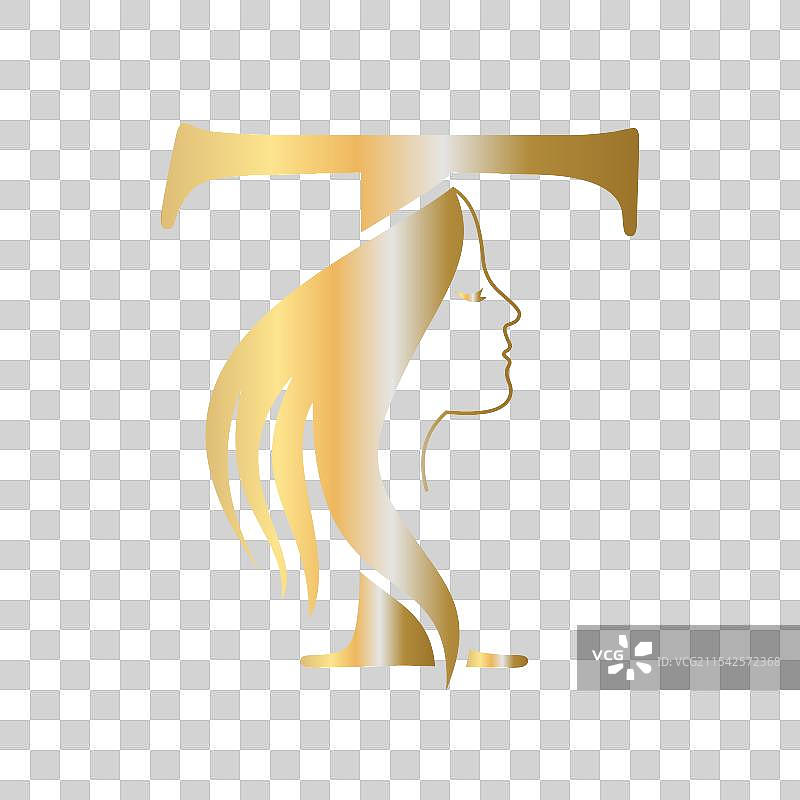 以字母T为概念的美丽标志，包含女性面孔图片素材