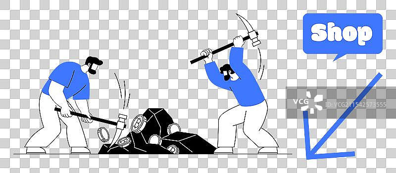 工人在附近使用工具挖掘数字货币图片素材