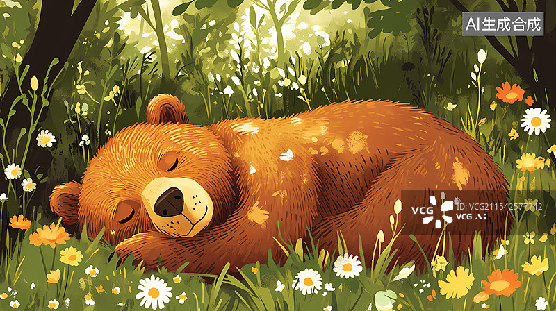 【AI数字艺术】睡觉的小熊插画图片素材