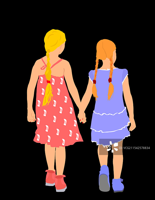 两个女孩手牵手走路图片素材