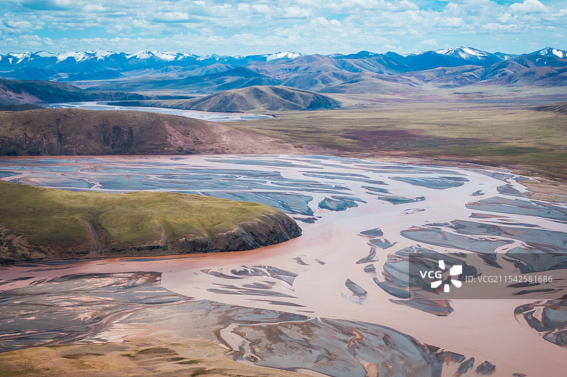 青海玉树曲麻河乡楚玛尔七渡口自然风光航拍图片素材