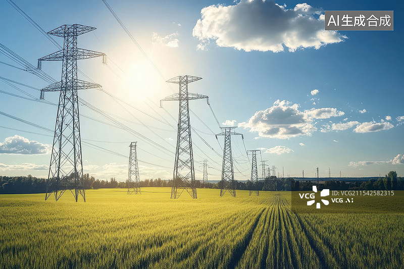 【AI数字艺术】高压电网的电塔图片素材