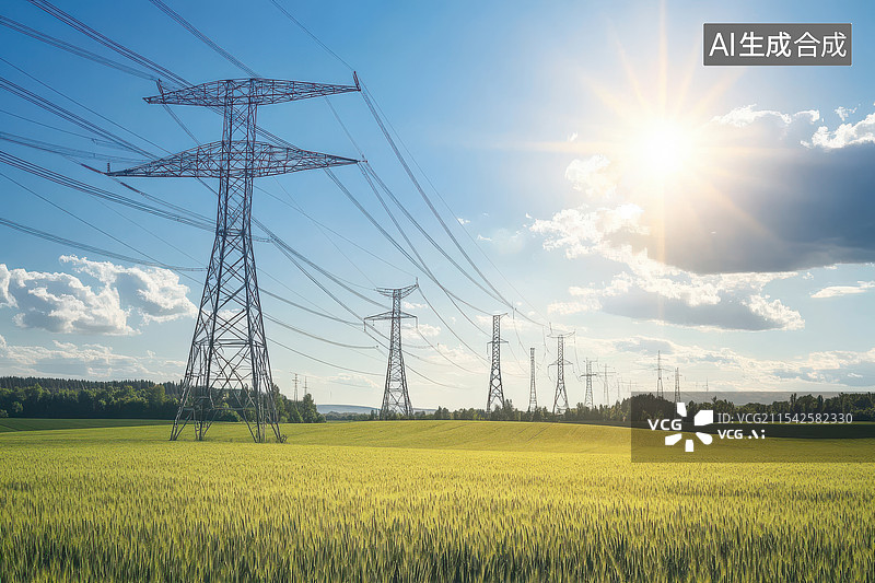 【AI数字艺术】高压电网的电塔图片素材