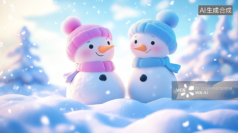 【AI数字艺术】雪地中的欢乐：小孩堆雪人图片素材