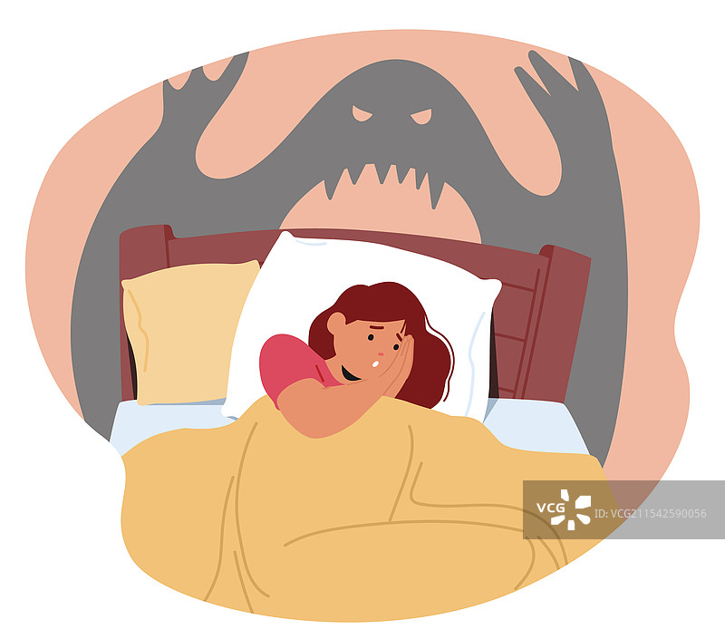 害怕的卡通女性角色，身体颤抖图片素材