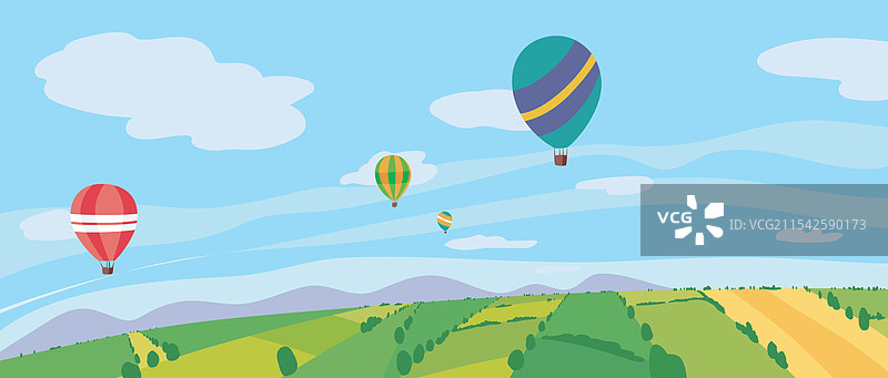 热气球飞越乡村农业景观图片素材
