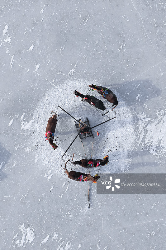 航拍查干湖冬捕图片素材