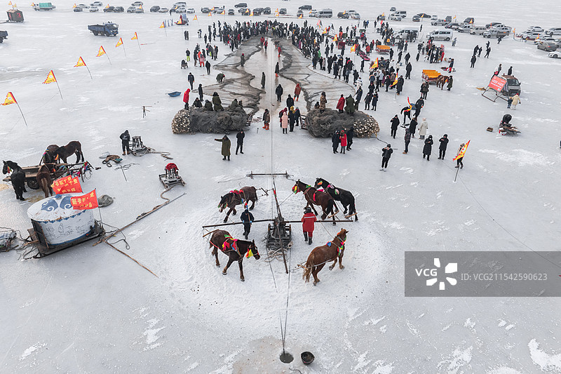 航拍查干湖冬捕图片素材