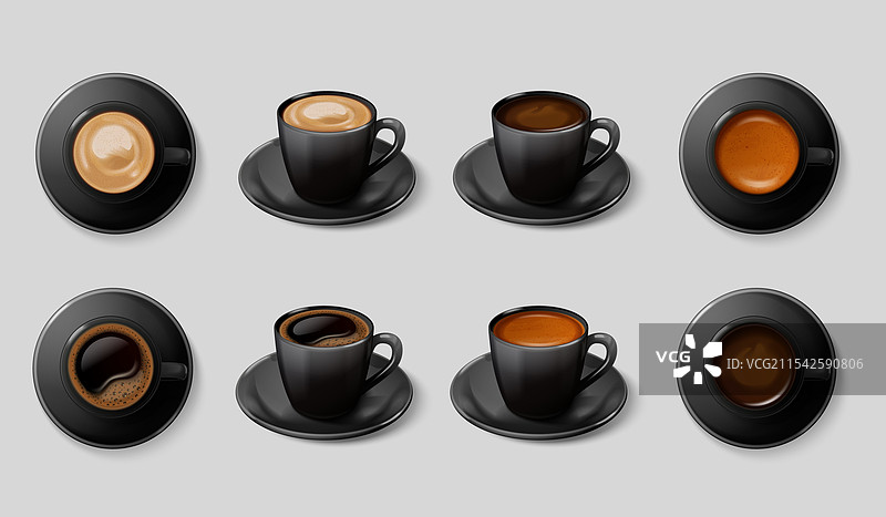 逼真的黑色美式咖啡瓷杯图片素材