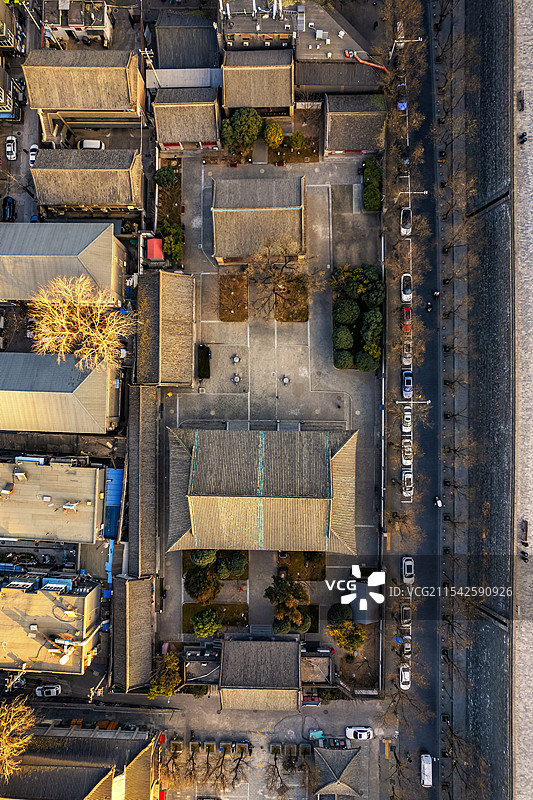 西安市民俗博物馆东岳庙晨光航拍图片素材