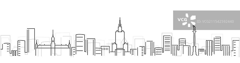 华沙简单的黑色线条天际线在白色背景上图片素材