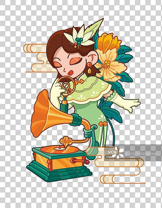 手绘民国歌女唱片明星插画图片素材
