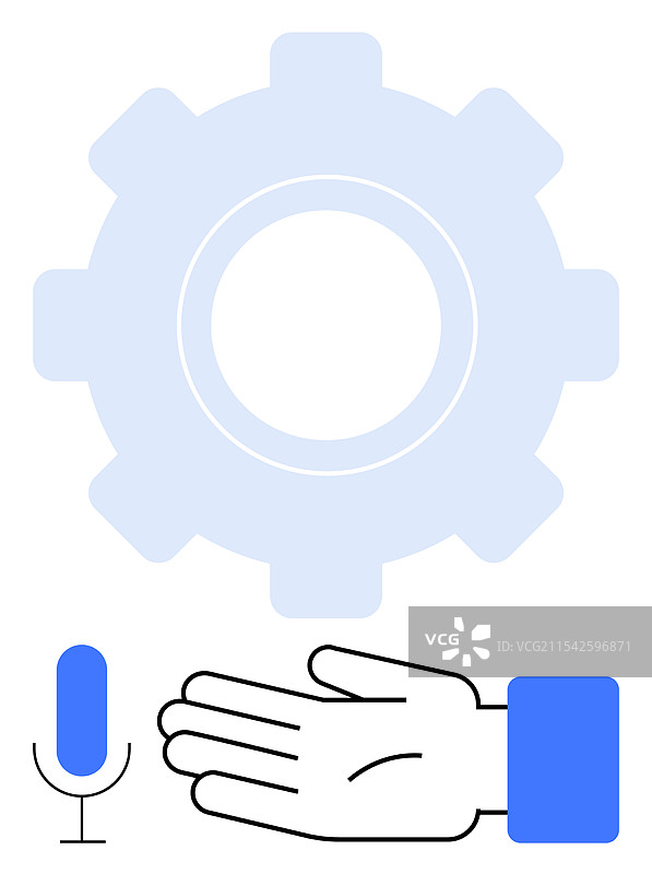 手势指向一个带有大齿轮的麦克风图片素材