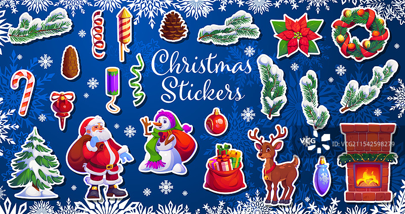 圣诞节假日角色和装饰贴纸图片素材