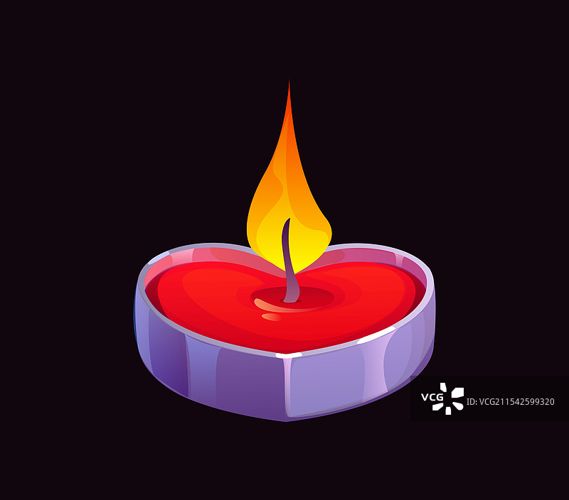 心形卡通蜡烛，闪烁的火焰图片素材