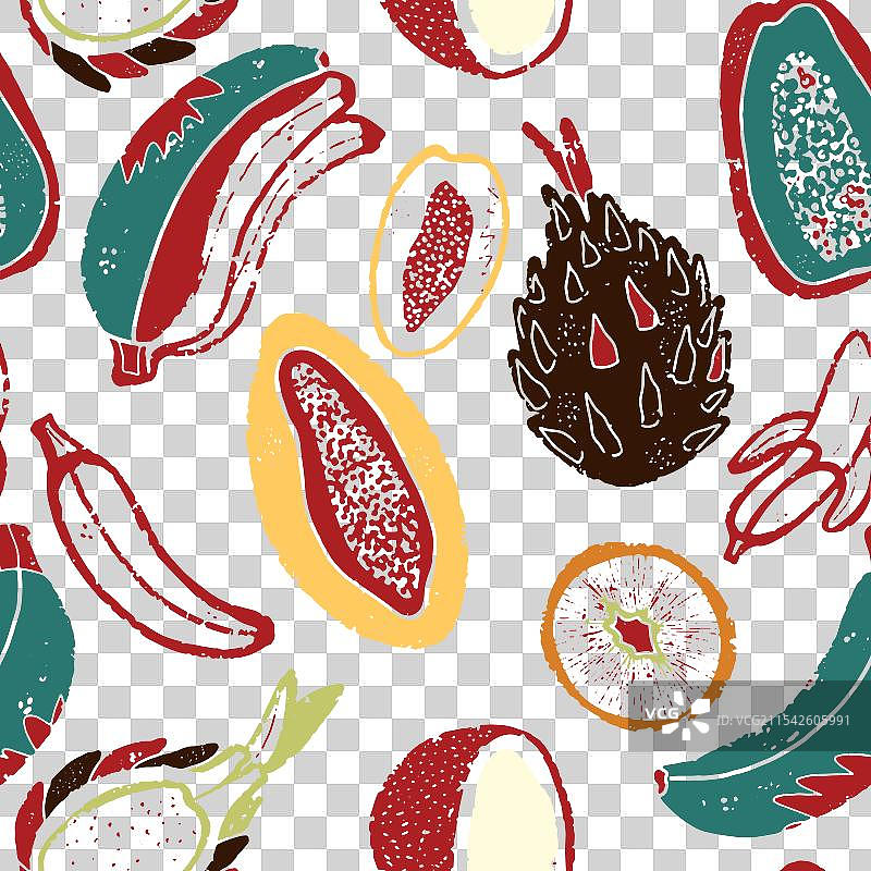 异国情调的热带水果纹理风格化无缝图案图片素材