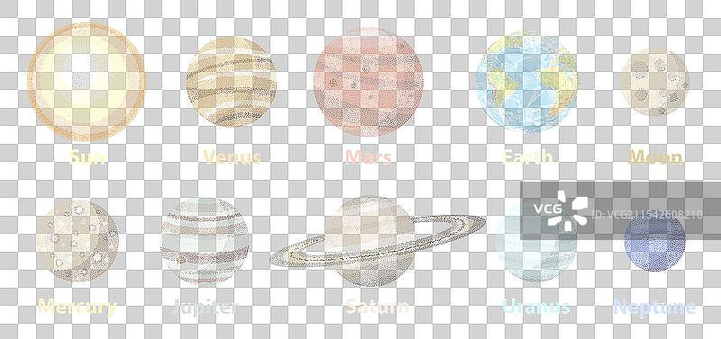 太阳系行星图标：水星、金星、地球图片素材