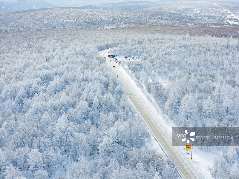 航拍阿尔山百里雾凇长廊图片素材