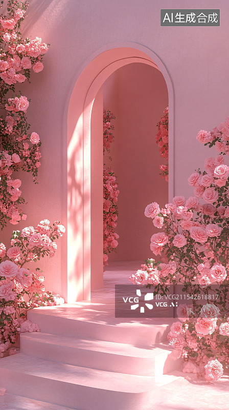 【AI数字艺术】现代室内粉色空间场景图片素材