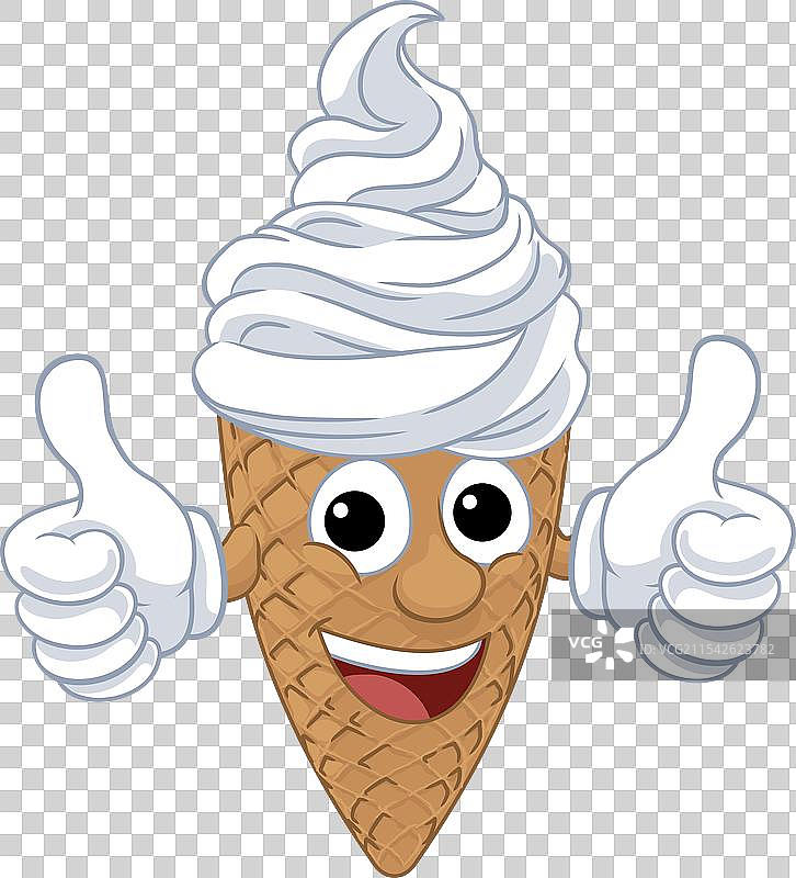 冰淇淋甜筒卡通角色吉祥物竖起大拇指图片素材