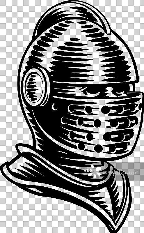 中世纪骑士头盔复古木刻风格图片素材