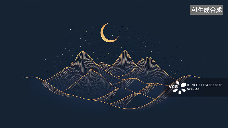 【AI数字艺术】中国风极简线条山水月亮中秋节背景图片素材