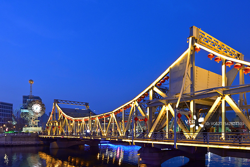天津城市地标建筑“解放桥”夜景风光图片素材