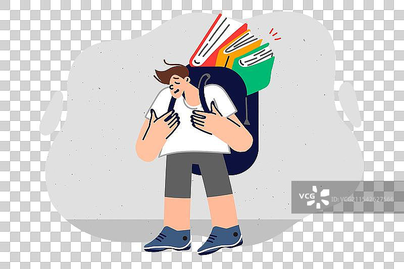 背包里装着书籍的沮丧男孩正在遭受困扰图片素材