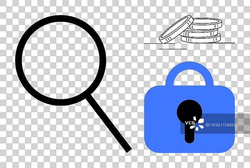 放大镜搜索图标与欧元硬币图片素材