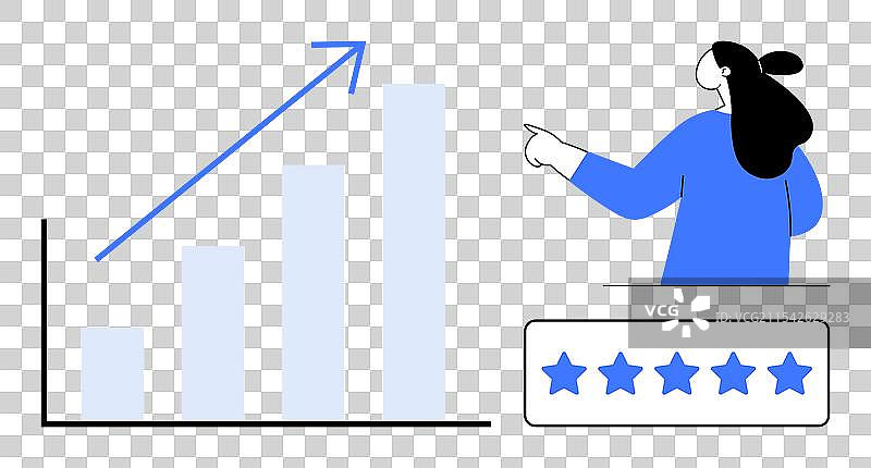 女性指着增长图表和五颗星图片素材