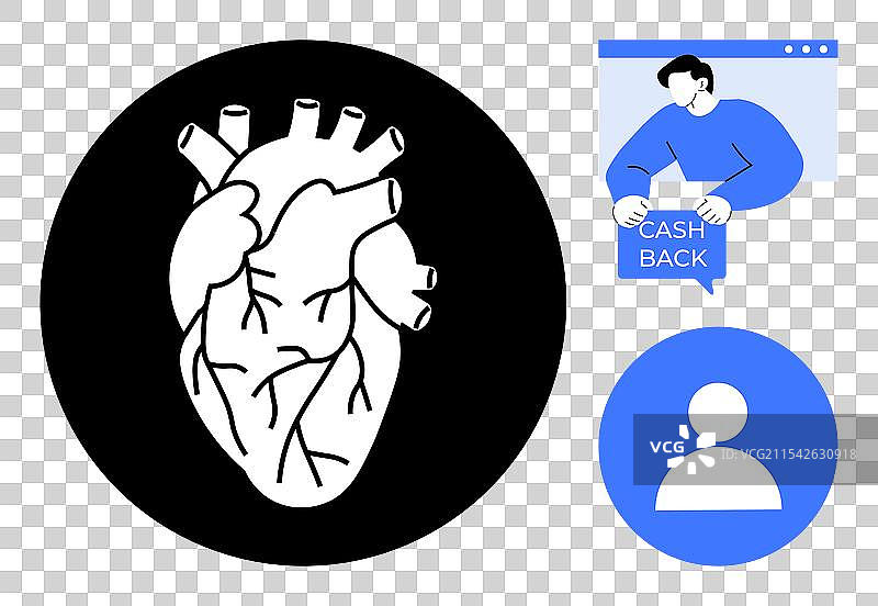 人类心脏现金返还优惠和用户资料图片素材