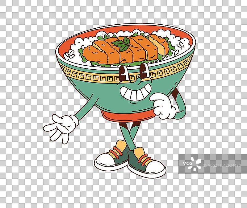 复古风格的卡通炸猪排饭角色图片素材