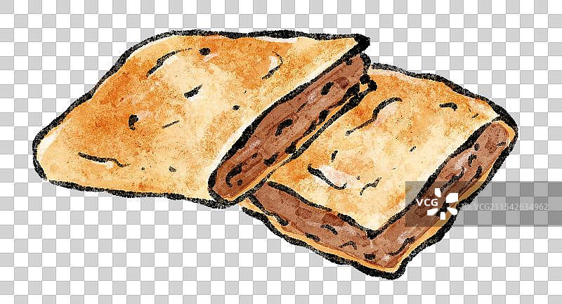 河南开封美食国风插画-羊肉炕馍图片素材