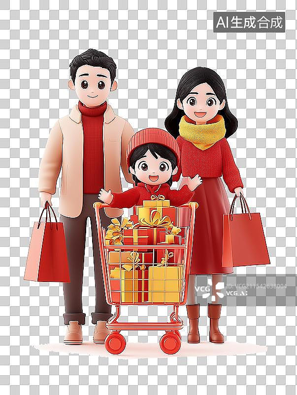 【AI数字艺术】3D全家购物卡通人物图片素材