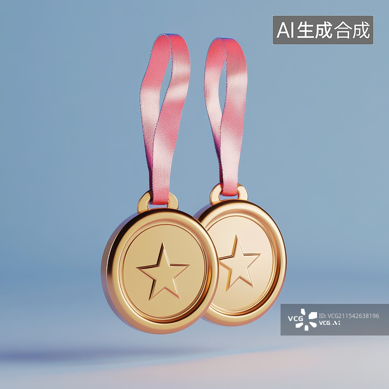 【AI数字艺术】3D渲染带有星形图标勋章奖牌图片素材
