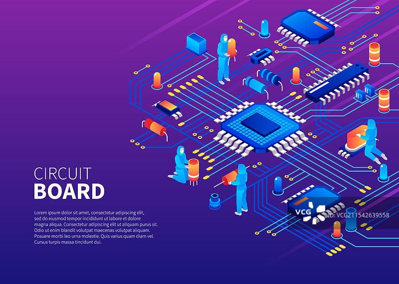 半导体芯片等距构图模板图片素材