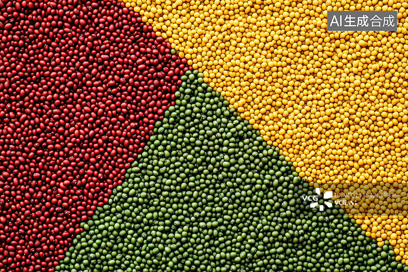【AI数字艺术】拼接在一起的五谷杂粮组合大米黄小米红豆绿豆黄豆图片素材