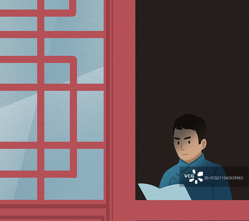 童年往事小时候美好回忆小学生刻苦读书学习上进窗外光影男孩资讯卡通插画图片素材