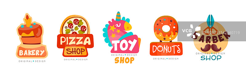 不同商店和店铺标签及贴纸设计图片素材