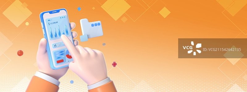 3D渲染智慧科技手机银行金融理财主题模板图片素材