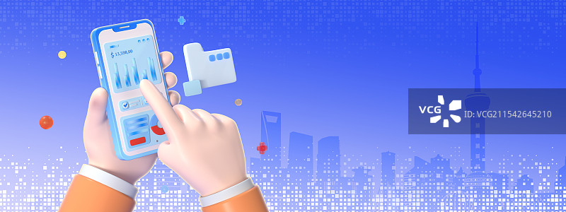 3D渲染智慧科技手机银行金融理财主题模板图片素材