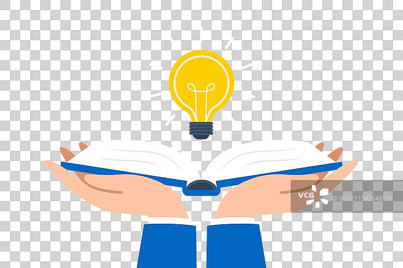 手掌平摊着一本打开的书，等待发现。图片素材