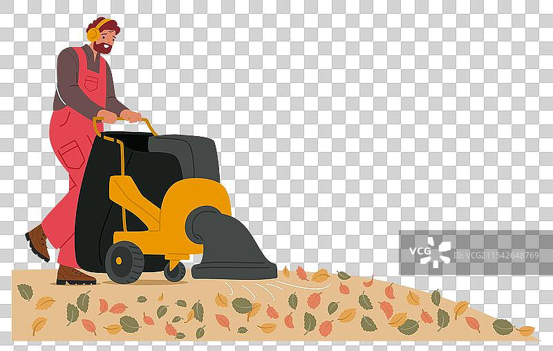 工人在推着一台吹叶机图片素材