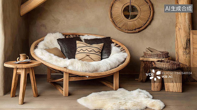 【AI数字艺术】现代卧室室内设计，配备大窗户和舒适的床图片素材